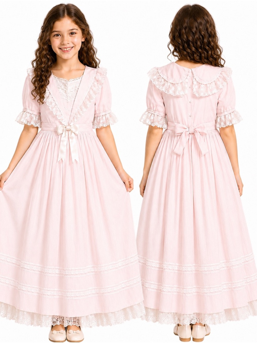 Vintage Style Girls Pink Lace Party Dress Size 6X Prairie Victorian Flower Girl